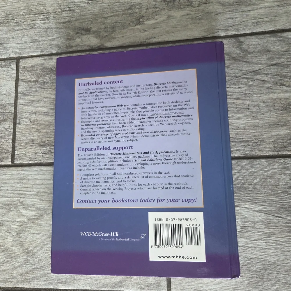 Discrete Mathematics and Its Applications Hardcover By Kenneth H. Rosen 4th Edit